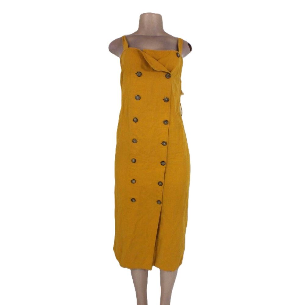 Topshop Mustard Double Button Front Sleeveless Midi Dress 4 - Picture 2 of 8